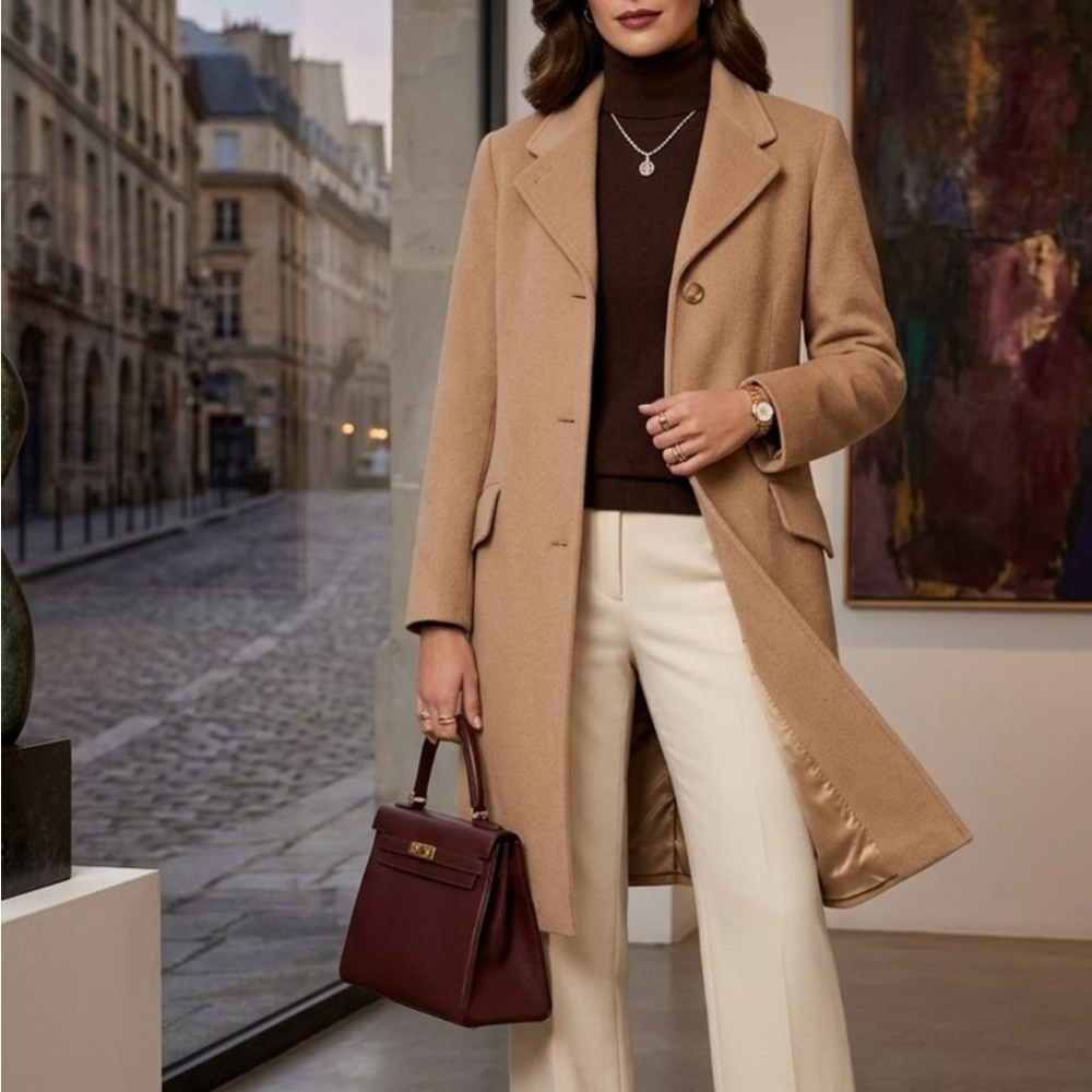 Saxton Hall Vintage 100% Pure Camel Hair Overcoat Made in Italy Sz 14 Old Money